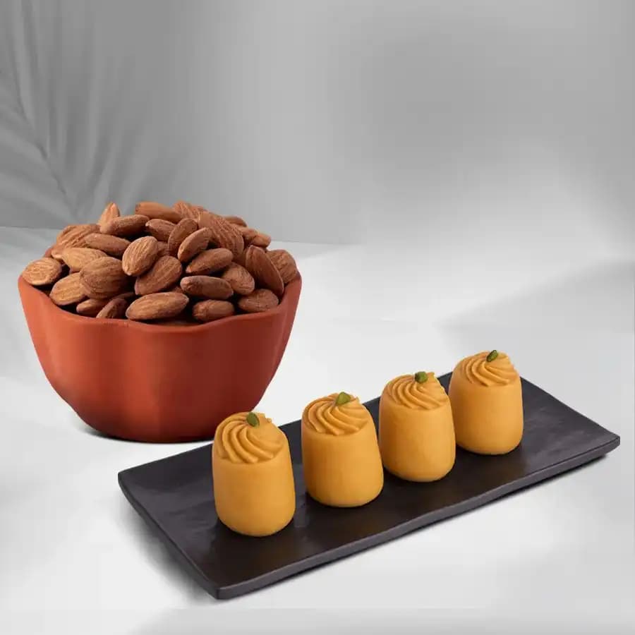 Nolen Gurer Maharani Sandesh from Ganguram with Crunchy Almonds