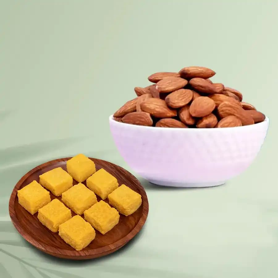 Mango Malai Barfi from Karachi Sweet Mart with Crunchy Almonds
