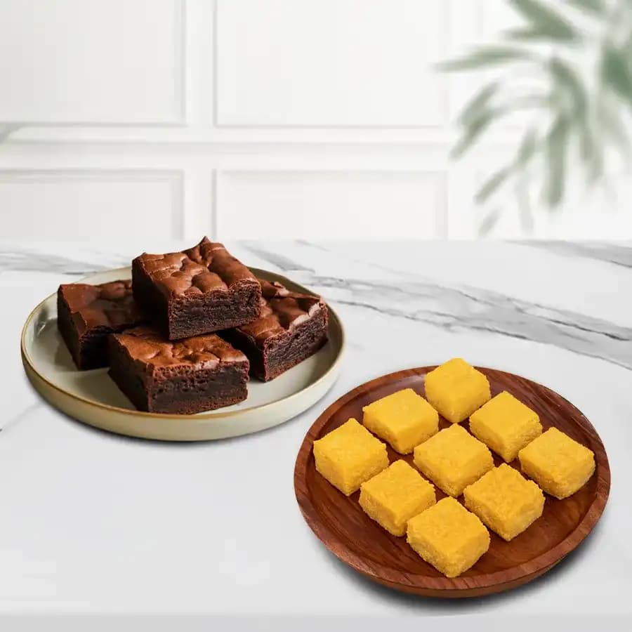 Mango Malai Barfi from Karachi Sweet Mart with Brownie