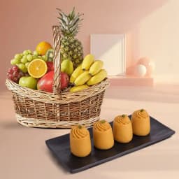 Nolen Gurer Maharani Sandesh from Ganguram with Fresh Fruit Basket 1