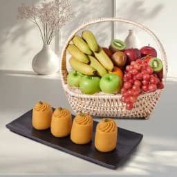 Nolen Gurer Maharani Sandesh from Ganguram with Fresh Fruit Basket 1