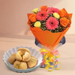 Nolen Gurer Jalbhara Sandesh from Ganguram with Seasonal Flower Bouquet 1