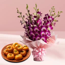 Balushahi from Karachi Sweet Mart with Orchid Bouquet 1