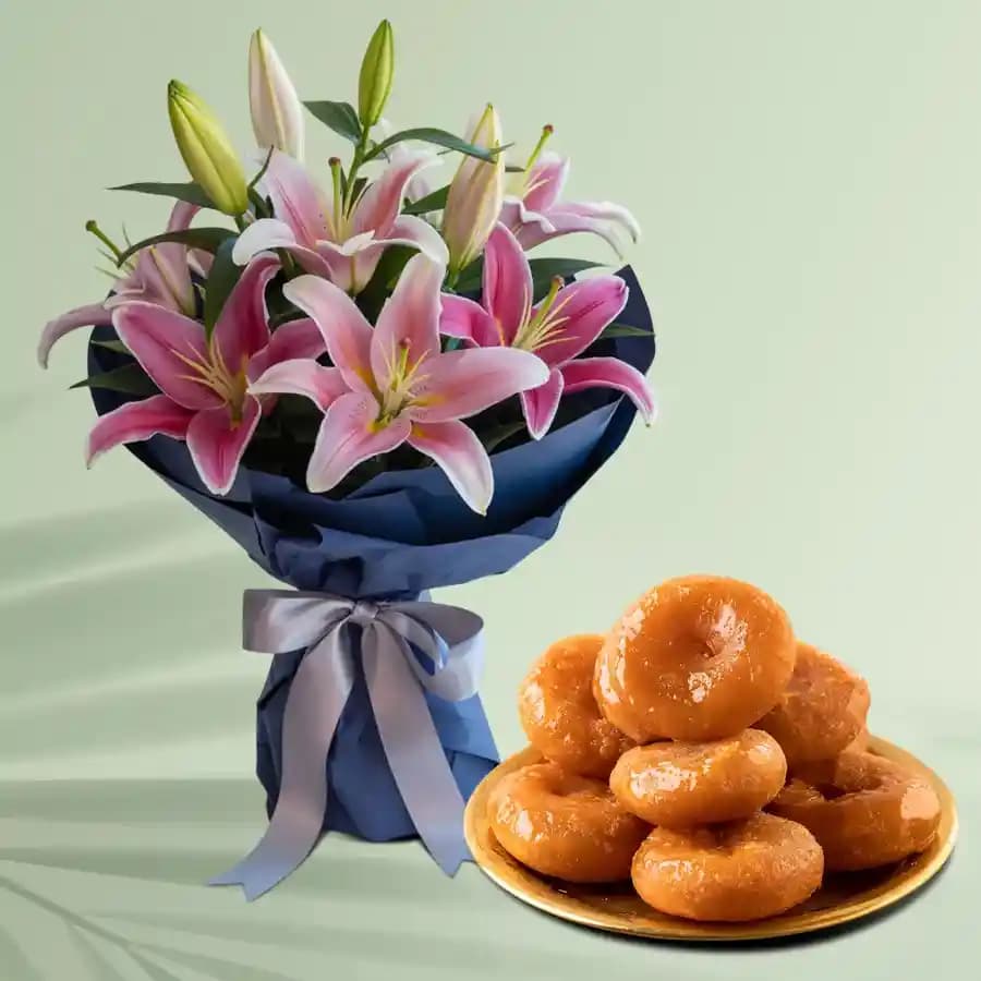 Asiatic Lilies N Rich Badusha Combo