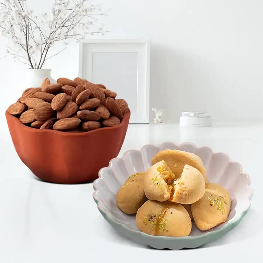 Nolen Gurer Jalbhara Sandesh from Ganguram with Crunchy Almonds