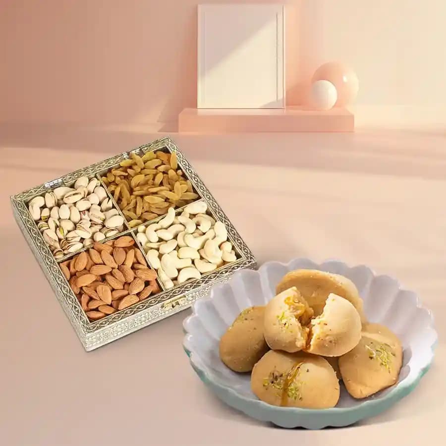 Nolen Gurer Jalbhara Sandesh from Ganguram with Mixed Dry Fruits