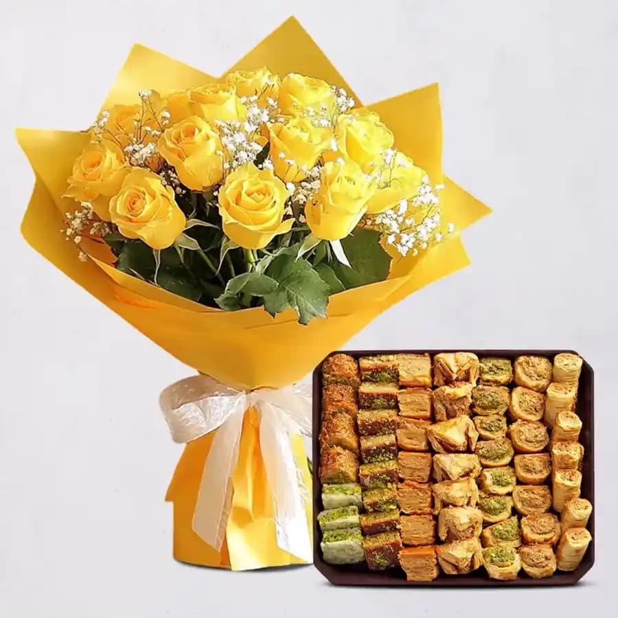 Yellow Roses N Mixed Baklava Combo