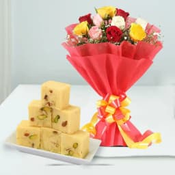 Charming Mixed Roses N Soan Papri Delight 1