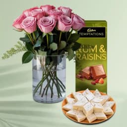 Lovely Pink Roses N Indulgent Treats 1