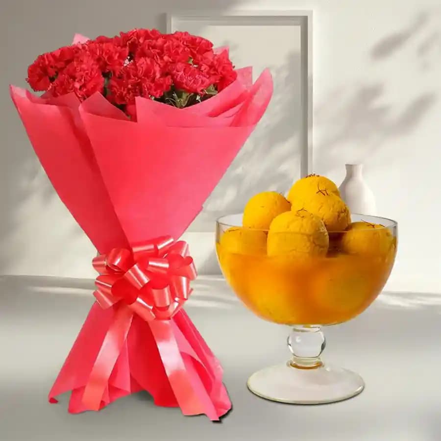 Carnations N Raj Bhog Delight