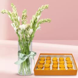 Baked Badam Jalebi from Ganguram with Rajnigandha Stems 1