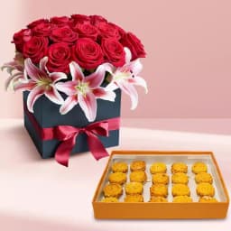 Baked Badam Jalebi from Ganguram with Designer Flower Arrangement 1