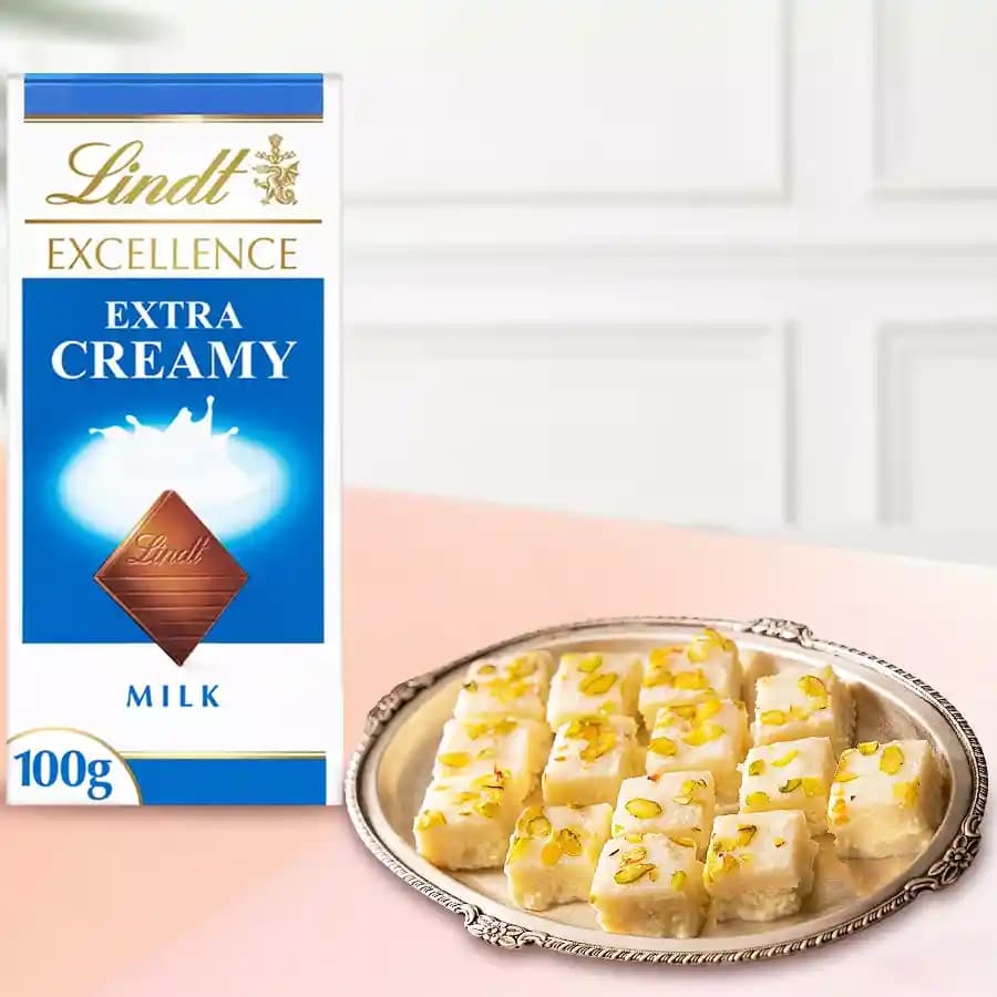 Malai Barfi from Karachi Sweet Mart with Lindt Excellence Bar