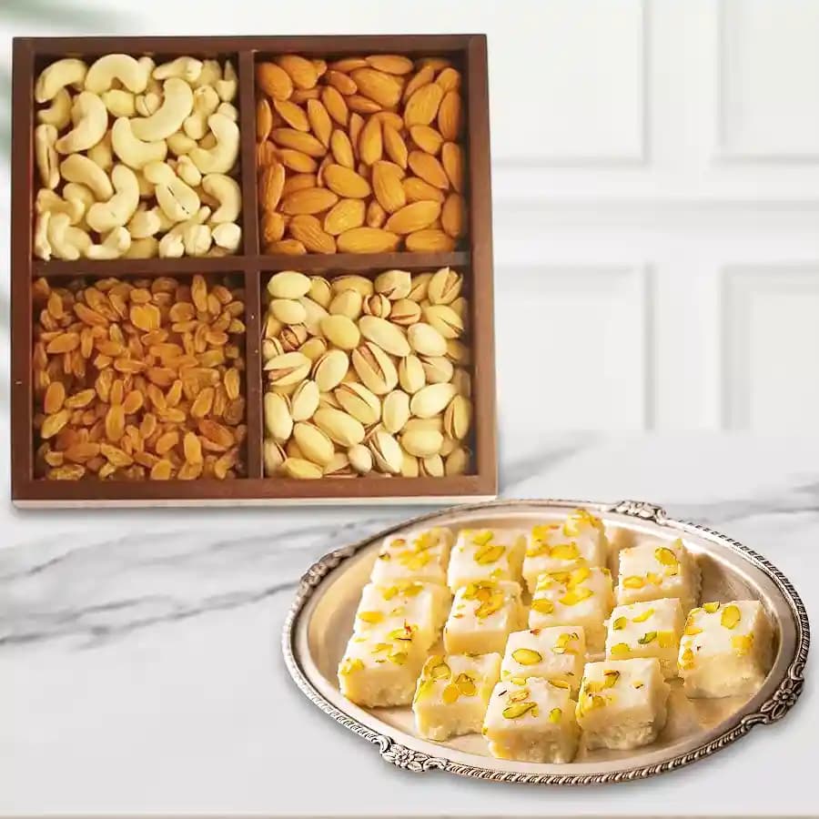 Malai Barfi from Karachi Sweet Mart with Assorted Dry Fruits