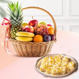 Malai Barfi from Karachi Sweet Mart with Fresh Fruit Basket 1