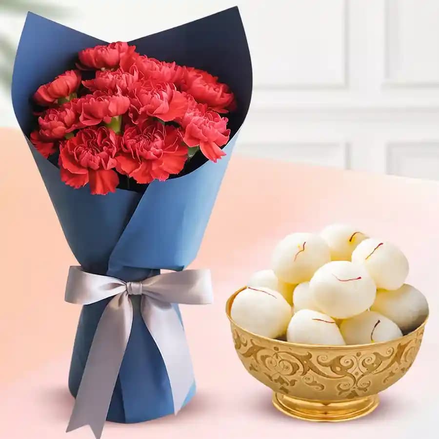 Charming Carnations N Rasgulla Bliss