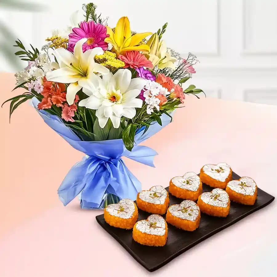 Motipaan from Ganguram with Seasonal Flower Bouquet