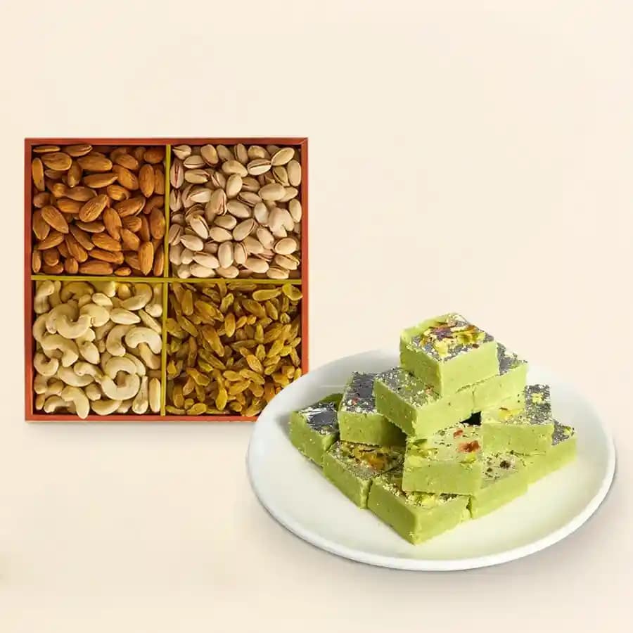 Pista Barfi from Karachi Sweet Mart with Mixed Dry Fruits
