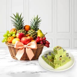 Pista Barfi from Karachi Sweet Mart with Fresh Fruit Basket 1