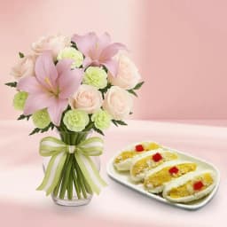 Cham Cham from Karachi Sweet Mart with a Mixed Flowers Bouquet 1