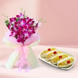 Cham Cham from Karachi Sweet Mart with Orchid Bouquet 1