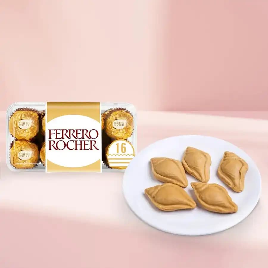 Nolen Gurer Shankh Sandesh from Ganguram with Ferrero Rocher