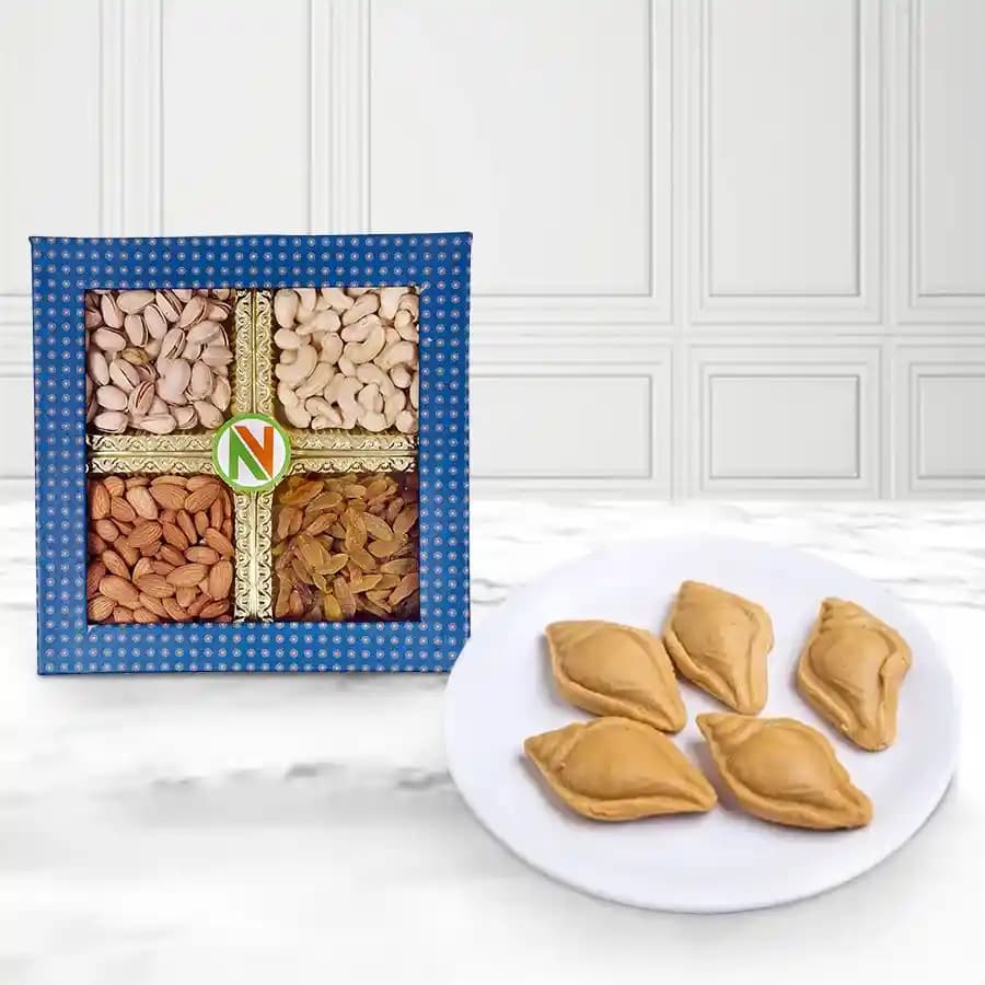 Nolen Gurer Shankh Sandesh from Ganguram with Assorted Dry Fruits