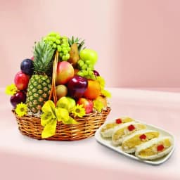 Cham Cham from Karachi Sweet Mart with Fresh Fruit Basket 1