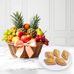Nolen Gurer Shankh Sandesh from Ganguram with Fresh Fruit Basket 1