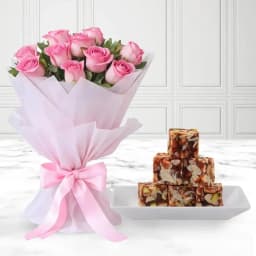 Dry Fruits Barfi from Mithas Delicious Sweets with Pink Rose Bouquet 1