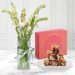 Dry Fruits Barfi from Mithas Delicious Sweets with Rajanigandha Stems in Glass Vase 1