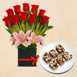 Dry Fruits Barfi from Mithas Delicious Sweets with Designer Flower Arrangement 1