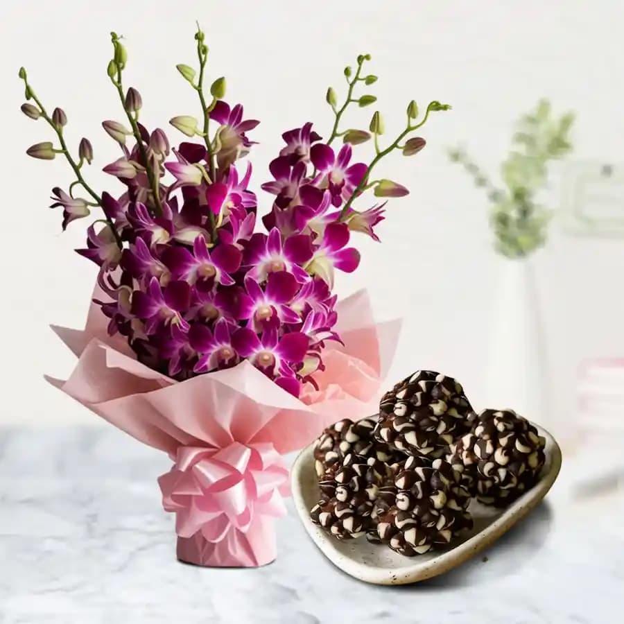 Deluxe Kaju Choco Treats with Orchid Elegance