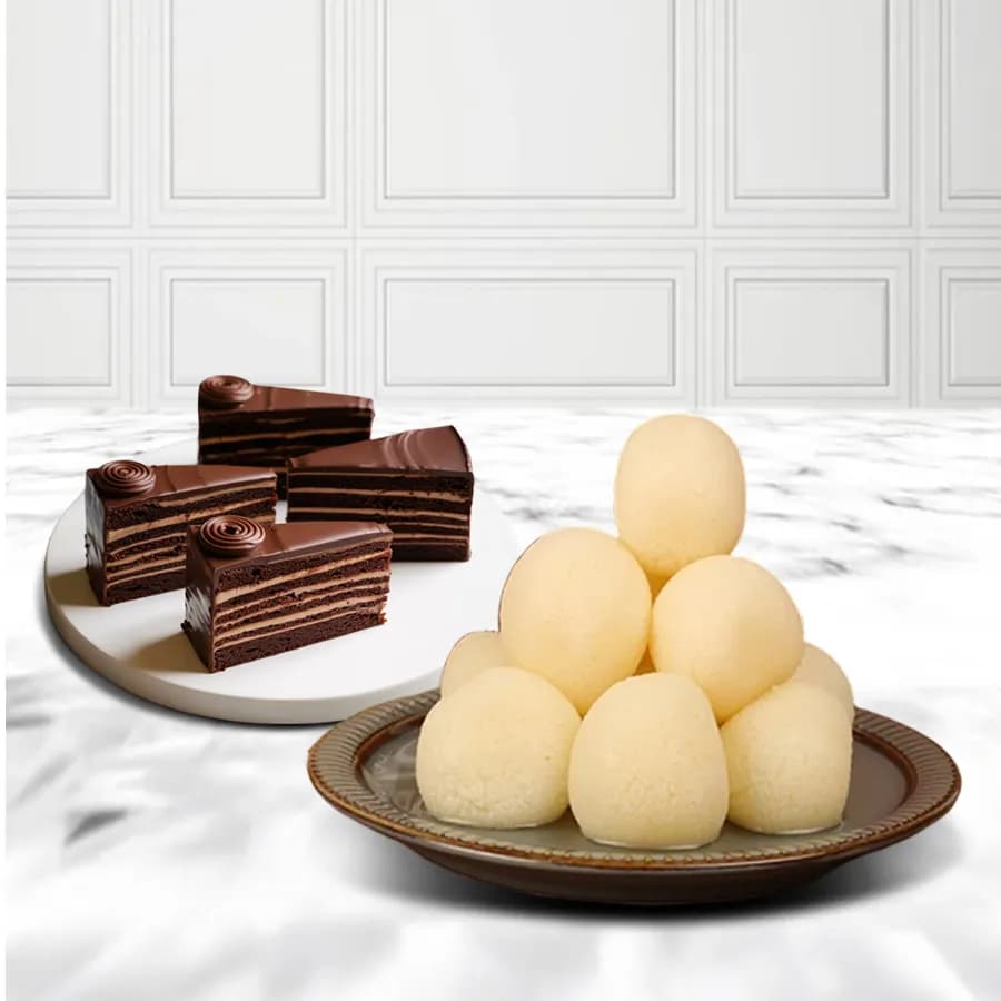 Canned Rossogolla from K.C.Das with Chocolate Pastry