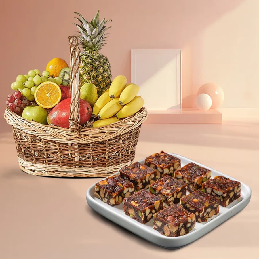 Dry Fruits Barfi from Mithas Delicious Sweets with Fresh Fruit Basket