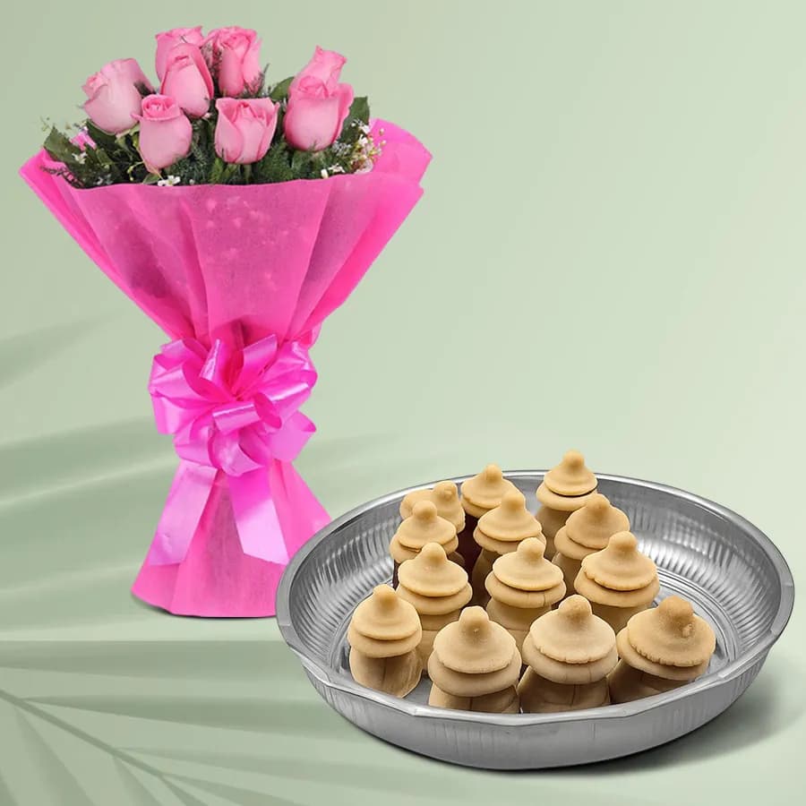 Amrita Kumbha from K.C.Das with Pink Rose Bouquet