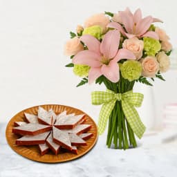 Anjeer Katli from Mithas Delicious Sweets with Mixed Flowers Bouquet 1