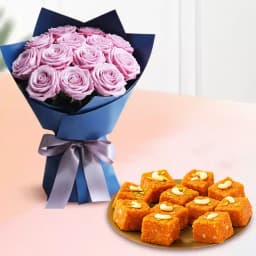 Akhrot Barfi from Mithas Delicious Sweets with Pink Rose Bouquet 1