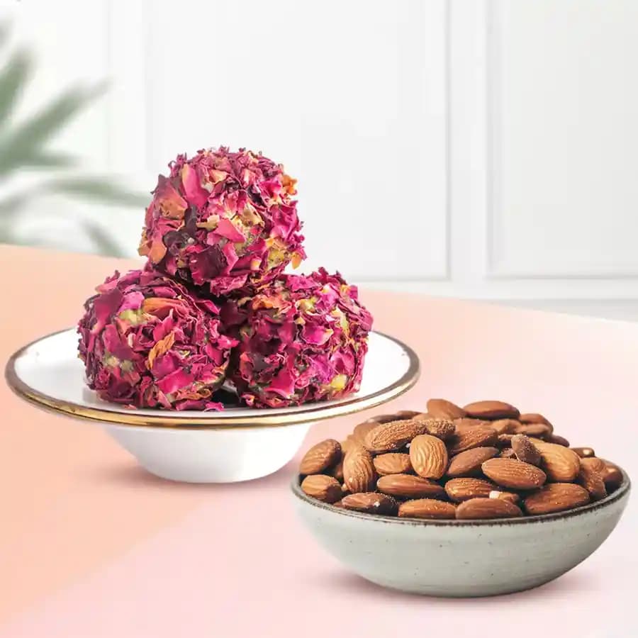 Almond-Infused Kaju Rose Laddu