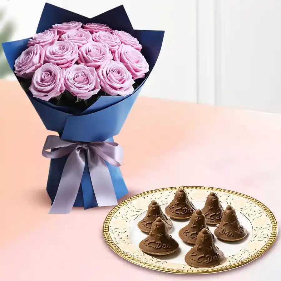 Choc-O-Bell from K.C.Das with Pink Rose Bouquet
