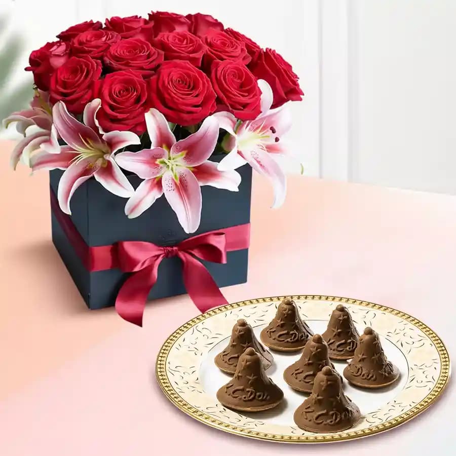 Choc-O-Bell from K.C.Das with Designer Flower Arrangement