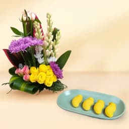 Aam Bhora Sondesh from K.C.Das with Mixed Flower Arrangement 1