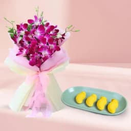 Aam Bhora Sondesh from K.C.Das with Orchid Bouquet 1