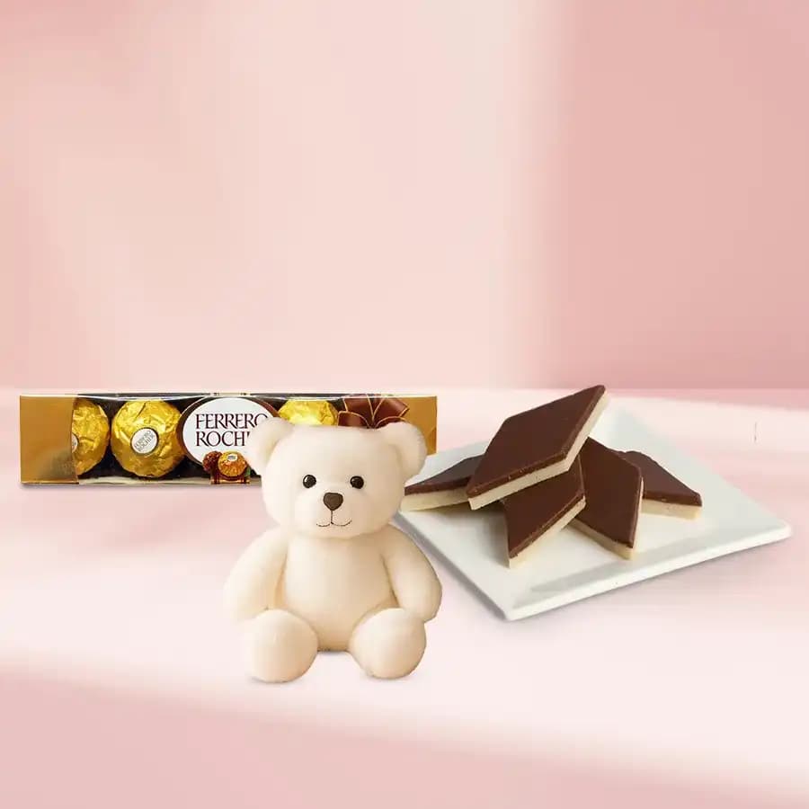 Chocolate Katli from Mithas Delicious Sweets with Teddy N Ferrero Rocher Chocolate Pack