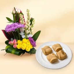 Nolen Gurer Jalbhora from K.C.Das with Mixed Flower Arrangement 1