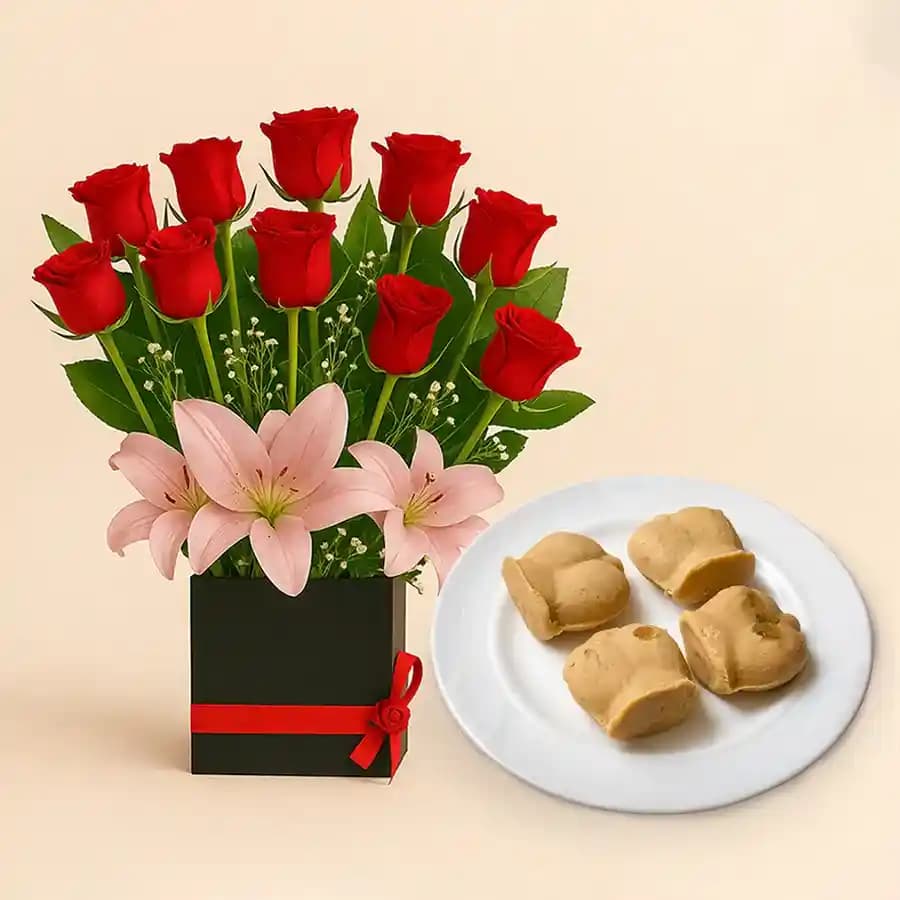 Nolen Gurer Jalbhora from K.C.Das with Designer Flower Arrangement