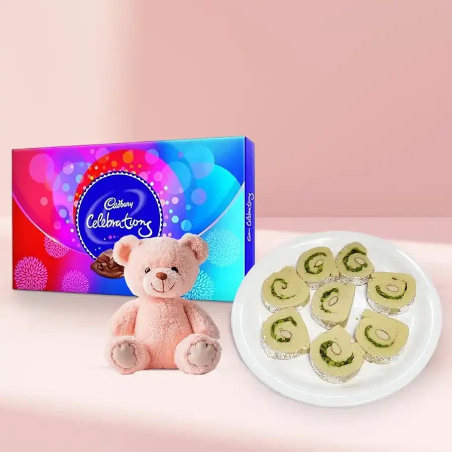 Kaju Cake from Mithas Delicious Sweets with Teddy N Cadbury Celebration