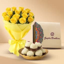 Joyful Yellow Roses N Kheer Kadam Gift 1