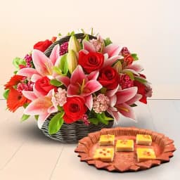 Exquisite Flowers N Butterscotch Sandesh Gift 1