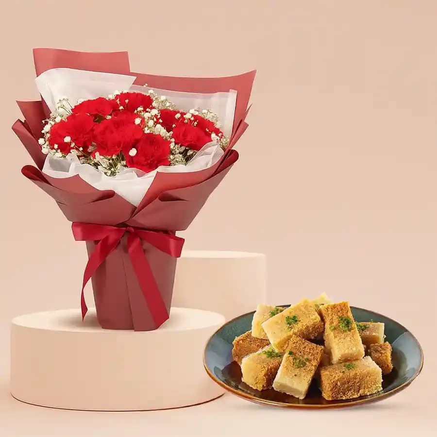 Radiant Red Carnations with Sweet Delight